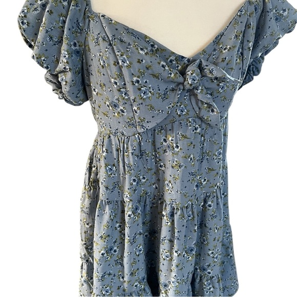 Blue Floral Puff Sleeve baby doll  Dress size large NWT - Picture 3 of 9